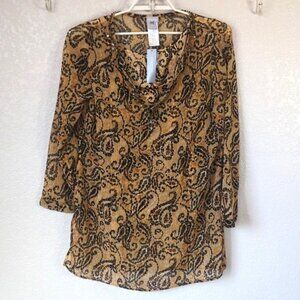 Chico's 1/M Tunic 2-piece Set Chiffon Embellished Paisley Long Sleeve & Cami